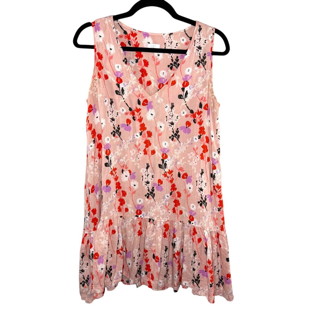 Just Paul Pink Floral Mini Dress Size S‎ Ruffle Hem Sleeveless Cottagecore Boho